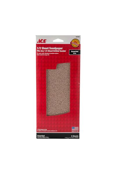 ACE 1/2 Sheet Sandpaper (Assorted Grits, 114 x 279 mm, Pack of 5)