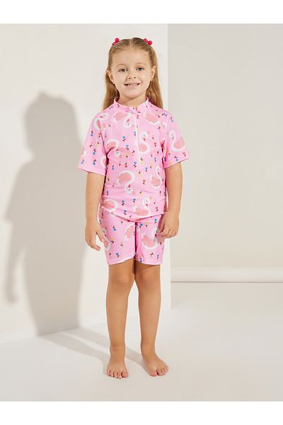 Styli Swan Print Half Zip Swimsuit