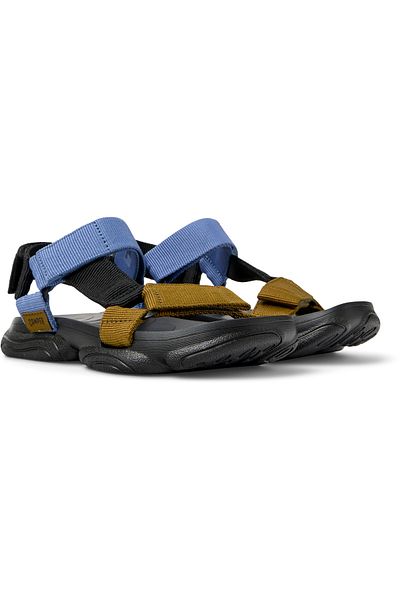 CAMPER Women's Blue Color Block Sandals With Hook And Loop, Adjustable Strap, Soft Flat Sole Karst