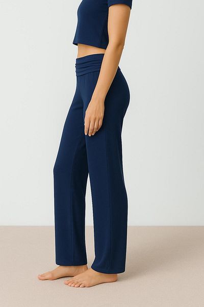 Artış Straight Leg Folded Waist Jersey Stretchy Viscose Trousers