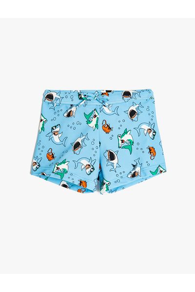 Koton Pantaloni scurți de baie cu imprimeu Shark cu legare în talie