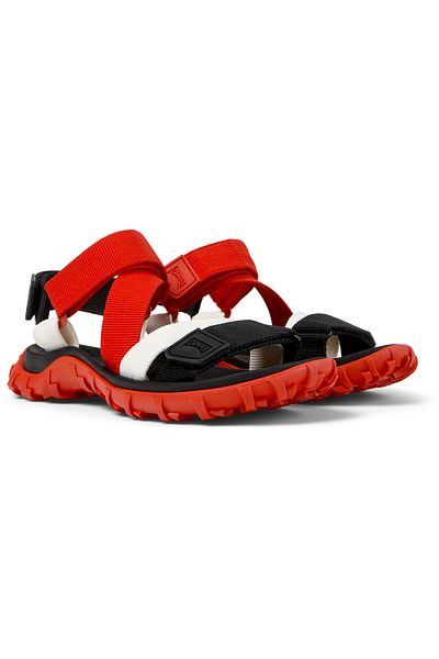 CAMPER Women's Red Color Block Hook And Loop Sandals With Back Tie, Soft Sole DriftTrail