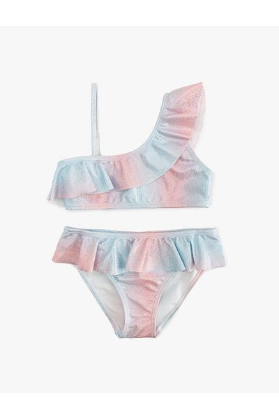 Koton Bikini-Set mit Rüschen, einer Schulter und dünnen Trägern