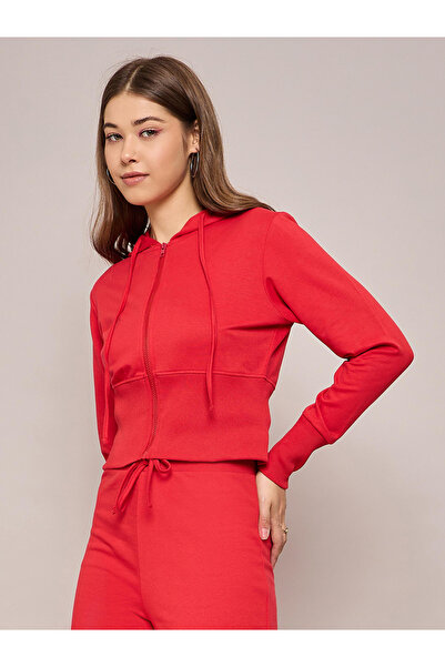 Sassafras By Styli Terry Front Zipper Crop Hooded Jacket