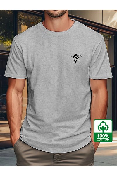 aynewmoda Large Size Boat Neck (Fish) Printed Oversize 100% Cotton T-Shirt