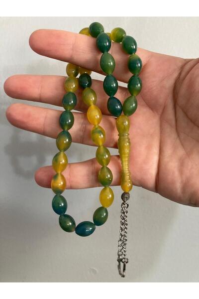 emrakn Toz Kehribar Tesbih Yeşil Çok Renkli