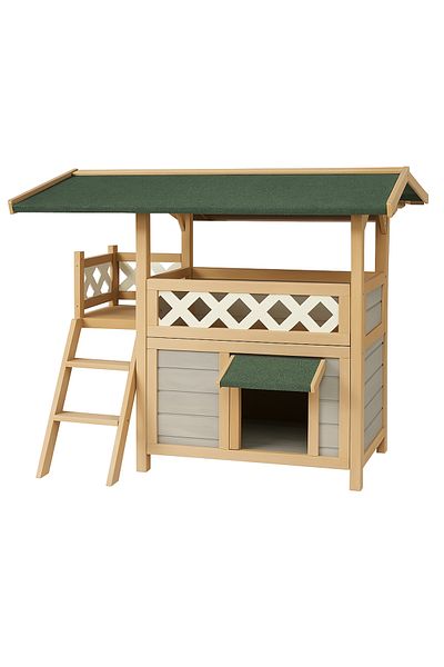 Buntz Cusca din lemn pentru pisici, Buntz, doua niveluri, 78x58x72cm, Bej deschis