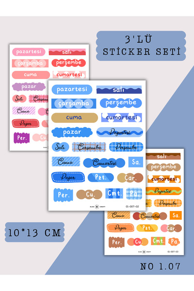 Else Craft 3'lü Pop Deco Günler Temalı Sticker Seti No 1.07