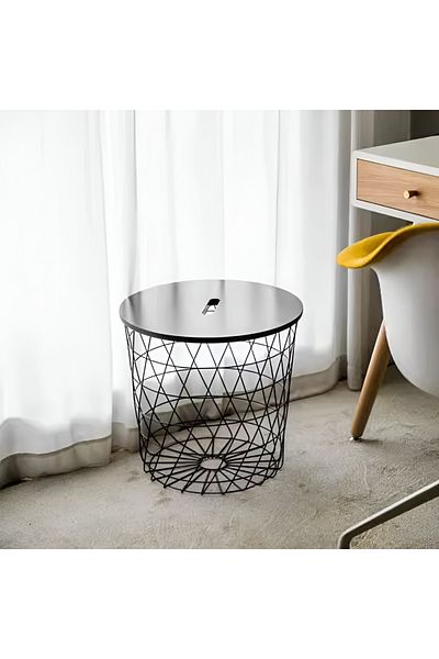 rexa Modern Metal Coffee Table Black Geometric Iron Metal Wire Round Storage Basket With Lid