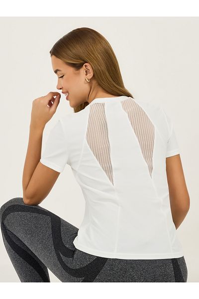 Styli Textured Back Mesh Panels Short Sleeves Top