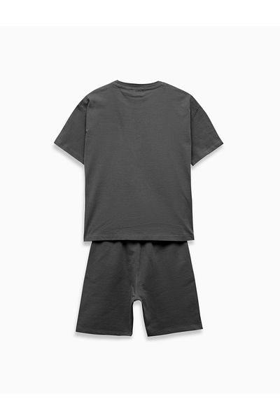 Koton Cotton Crew Neck Short Sleeve Embroidered Top with Lace-Up Waist Shorts Set of Two