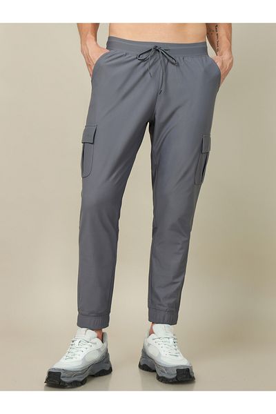 Technosport By Styli Men Solid Slim Fit Cargo Track Pants with DURACOOL+