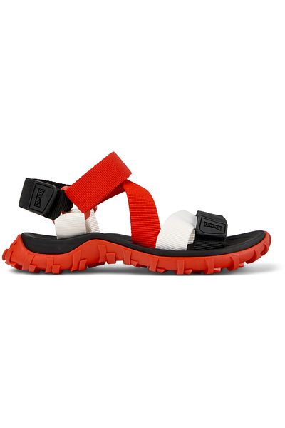 CAMPER Women's Red Color Block Hook And Loop Sandals With Back Tie, Soft Sole DriftTrail