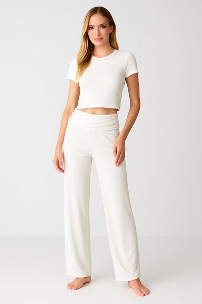 Artış Straight Leg Folded Waist Jersey Stretchy Viscose Trousers