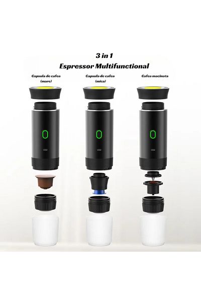ABYZ Portable Espresso Machine 72W USB Charging Compatible with Nespresso Dolce Gusto Ground Coffee Black
