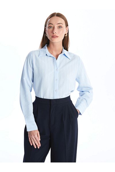 LC Waikiki Cămașă LCWAIKIKI Classic Blue Stripes cu mânecă lungă pentru femei