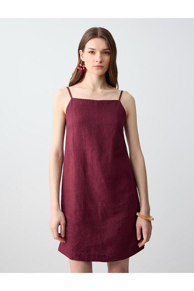 Jimmy Key Burgundy 100% Linen Straight Cut Short Jumpsuit