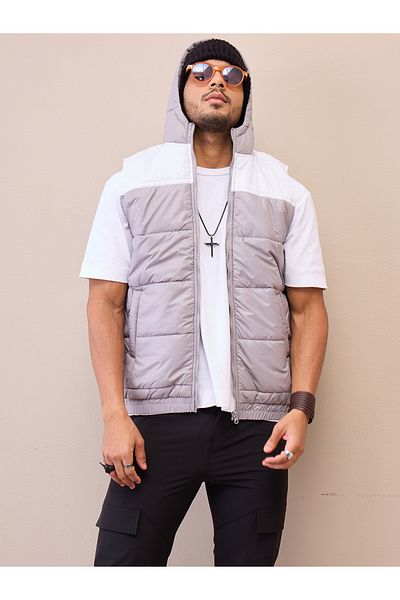 Mascln Sassafras By Styli Color Block Hooded Sleeveless Jacket