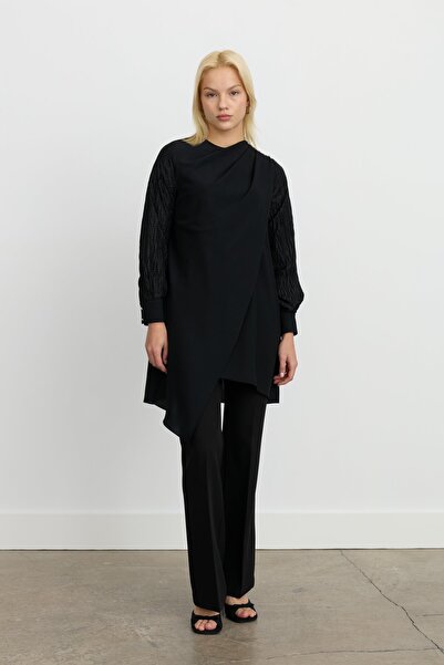 Nihan Omzu Taş Detaylı Şık Tunik Siyah