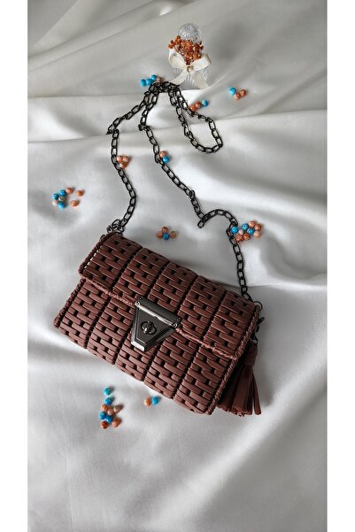 rmys Leather Look Evening Bag with Chain Strap - Brown, Metallic Black