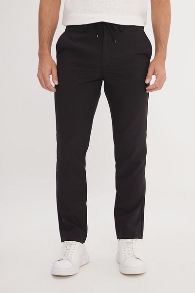 AC&Co / Altınyıldız Classics Men's Black Slim Fit Slim Fit Tie Waist Striped Side Pocket Casual Jogger Pants