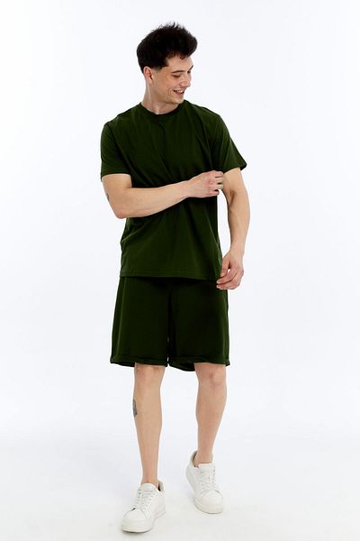 KRAVEN Men's 2-Piece T-Shirt & Double Leg Shorts Set, Combed Cotton, Lycra Fabric Regular Fit