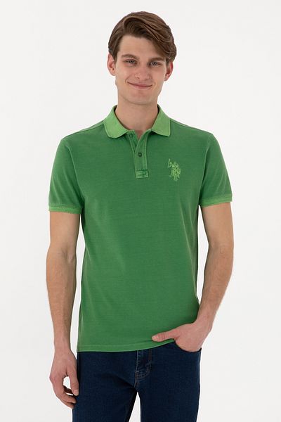 U.S. Polo Assn. Men's Slim Fit Polo Neck Green Washed Basic T-Shirt 50305995-Vr054