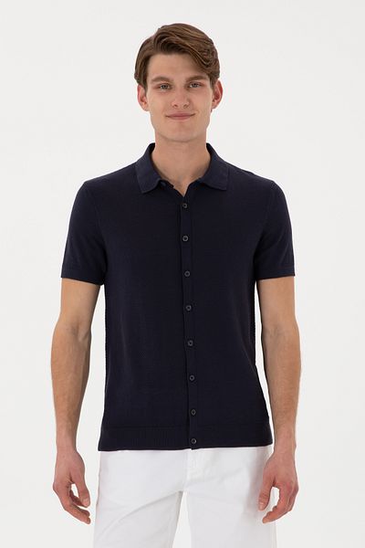 U.S. Polo Assn. Men's Regular Fit Navy Blue Buttoned Knitwear T-Shirt 50306455-Vr033
