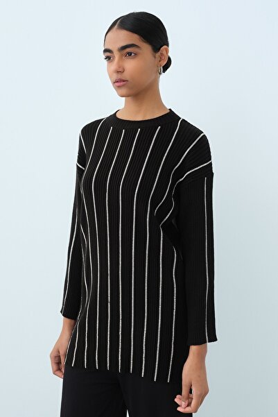 Nihan Taş Şeritli Triko Tunik Siyah