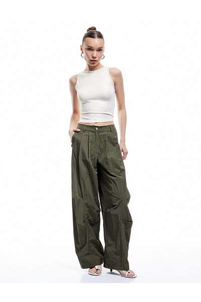 Koton Pleated Comfortable Fit Button Pocket Detailed Parachute Trousers