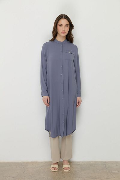 Nihan Large Size Basic Tunic Gray with Accessory Detail
