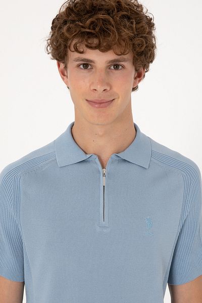 U.S. Polo Assn. Ανδρικό μπλουζάκι με φερμουάρ με λεπτή εφαρμογή μπλε πλεκτό 50299365-vr036