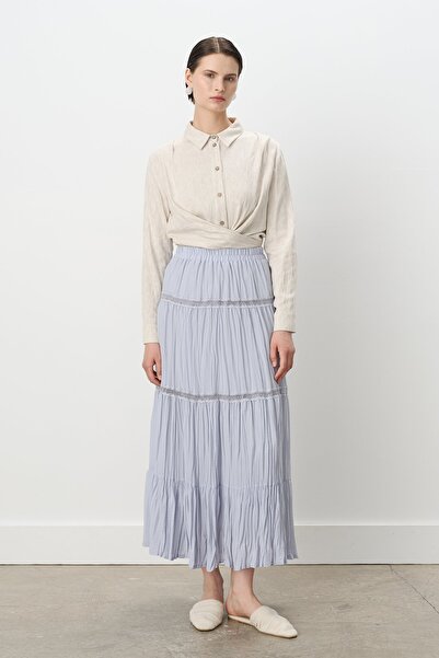 Nihan Beli Lastikli Viskon Çingene Etek Gri