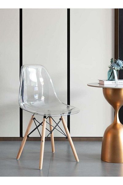 Taimi 5-Piece Modern Dining Set, Round White Table 80x80x72cm with 4 Ergonomic Transparent Plastic Chairs