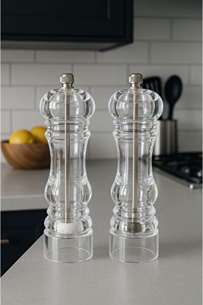 AYGÖREN HOME 2Pcs Transparent Acrylic 19 cm Large Size Spice Salt Pepper Grinder Mill