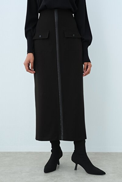 Nihan Şerit Detaylı Kalem Etek Siyah