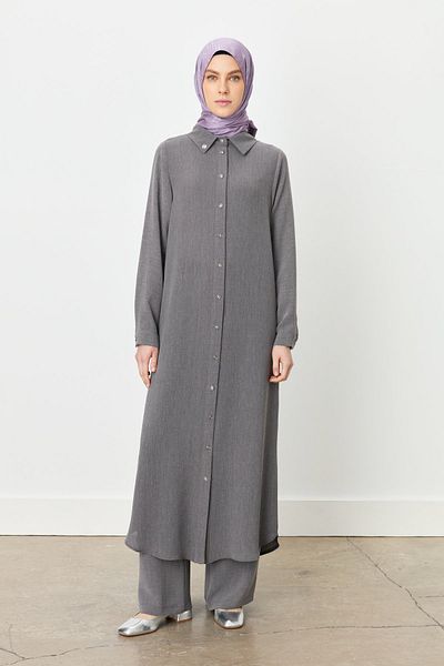 Nihan Large Size Shirt Collar Tunic Smoked