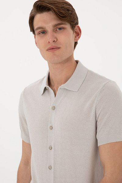 U.S. Polo Assn. Men's Regular Fit Light Gray Buttoned Knitwear T-Shirt 50306455-Vr001