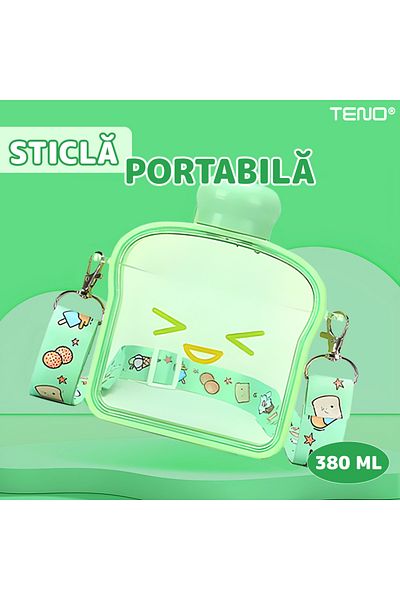 Teno Sticla de Apa pentru Copii Teno®, forma de toast, fara BPA, 380 ml, verde