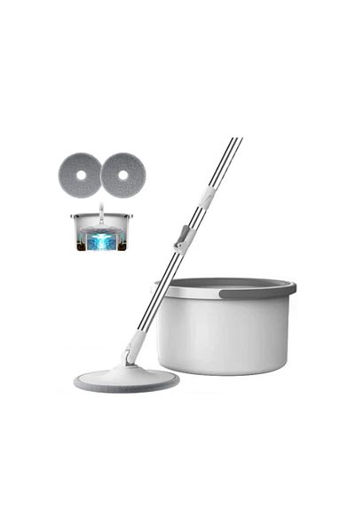 MACON Portable Spin Mop and Bucket Set 360°Flat Mop with Self Separation Dirty and Clean Water System 2 P