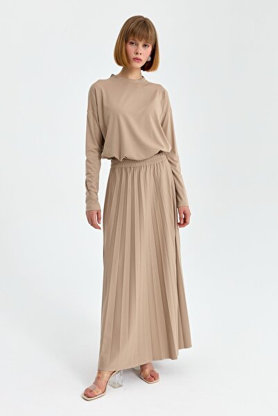 Nihan Örme Pilise Etek Bej
