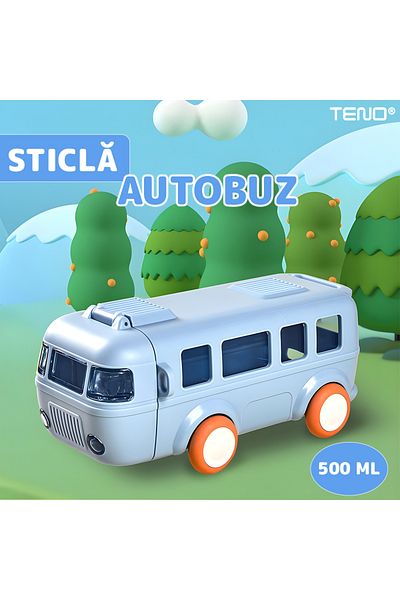 Teno Sticla de Apa pentru Copii Teno®, jucarie autobuz, fara BPA, albastru