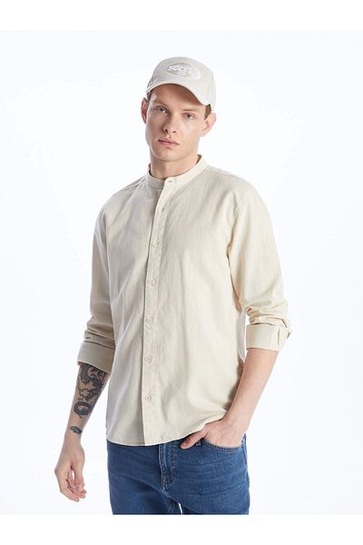 LC Waikiki Ανδρικό πουκάμισο XSIDE Μπεζ Regular Fit με μακρυμάνικο λινό μείγμα