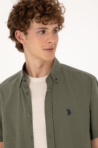 U.S. Polo Assn. Men's Dark Khaki Short Sleeve Shirt 50306324-Vr111