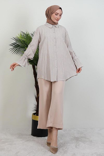 GİYZAMİLA Lapel Laced Shirt Mink