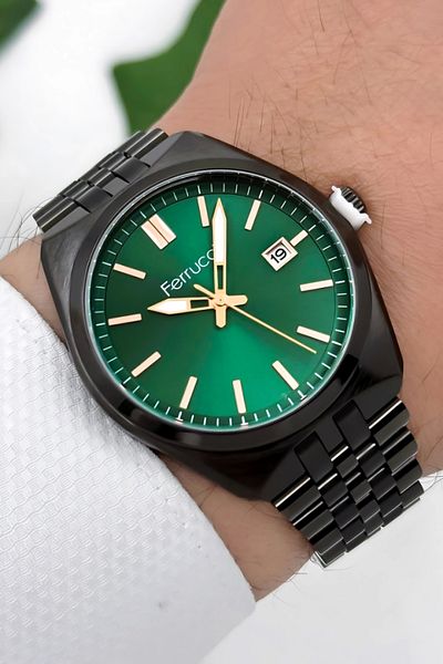 Ferrucci Men's Wristwatch - Zmfer180 |   Steel Case & Steel Cord |   Green Dial Elegance