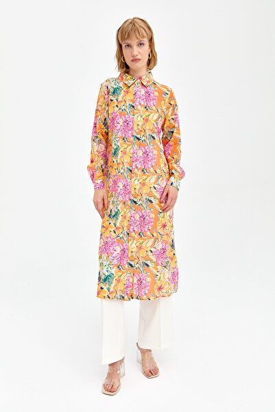 Nihan Gömlek Yaka Empirme Tunik Oranj