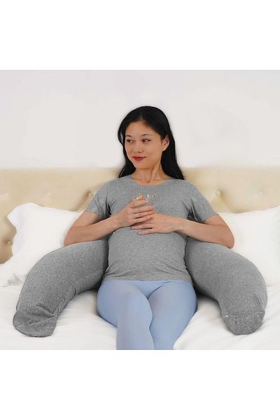 Moon Organic Cresent Maternity Pillow - Light Grey