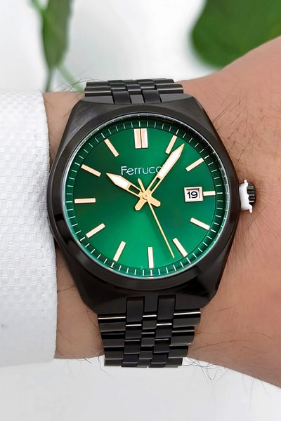 Ferrucci Men's Wristwatch - Zmfer180 |   Steel Case & Steel Cord |   Green Dial Elegance