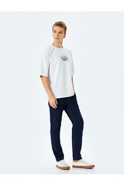 Koton Βαμβακερό ύφασμα με κοντό μανίκι Crew Neck Slogan με στάμπα μεγάλου μεγέθους
